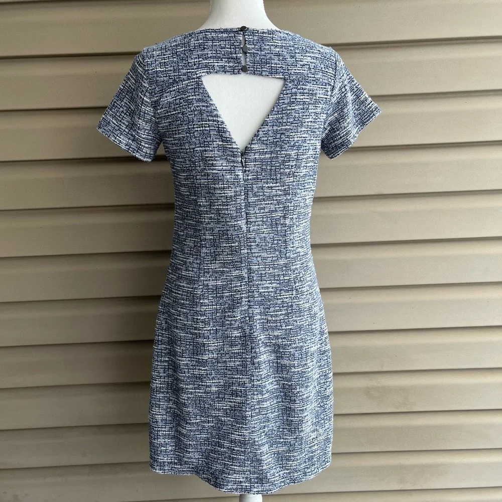 •LOFT• Keyhole Back Blue/Black Tweed Dress - Size 6 - Picture 5 of 9